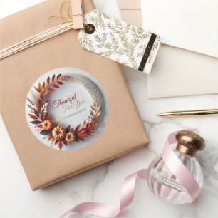 Thankful for you Modern Thanksgiving Wreath Classic Round Sticker