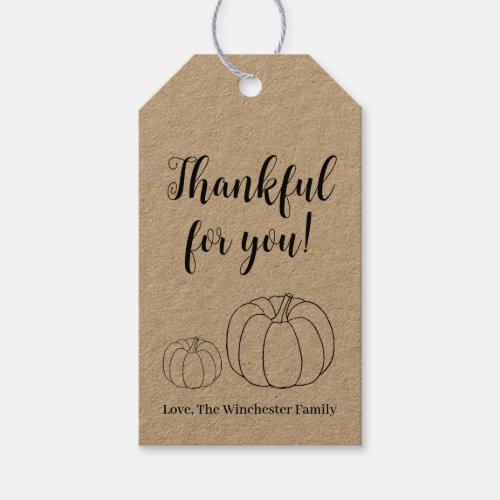 Thankful for you pumpkin rustic kraft custom text gift tags