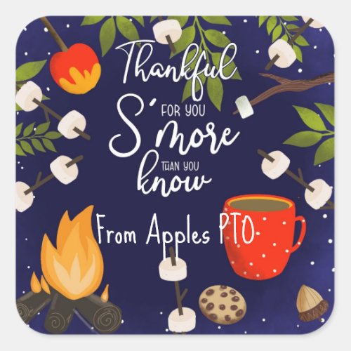 thankful for you smore  square sticker
