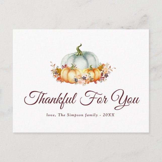 Thankful for you | thanksgiving holiday postcard (Front)