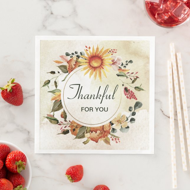 Thankful For You Thanksgiving Sunflower  Paper Dinner Napkins (Insitu)
