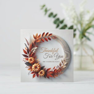 Thankful for You Thanksgiving Wreath Custom Holiday Card