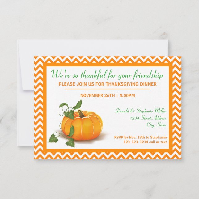 Thankful for your Friendship - 3x5 Dinner Invite (Front)