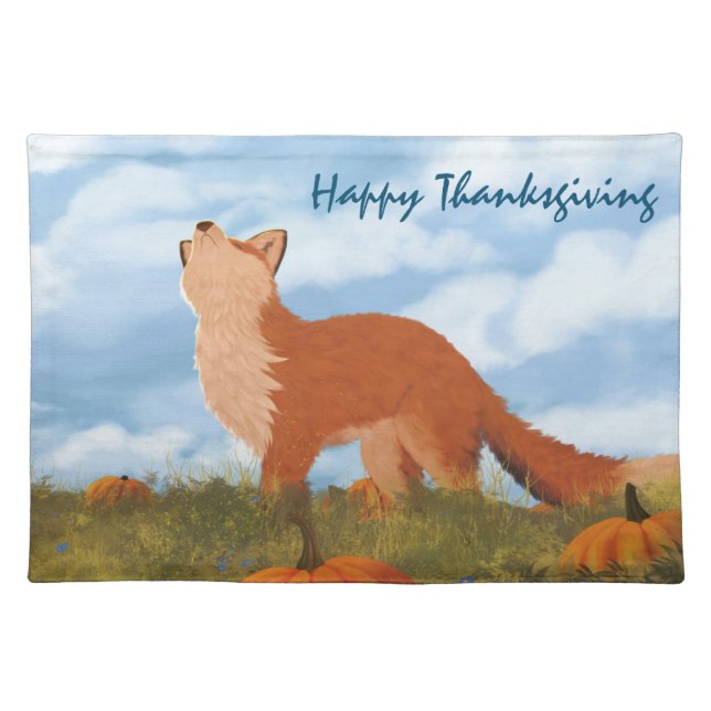Thankful Fox Illustration Happy Thanksgiving  Cloth Placemat (Front)