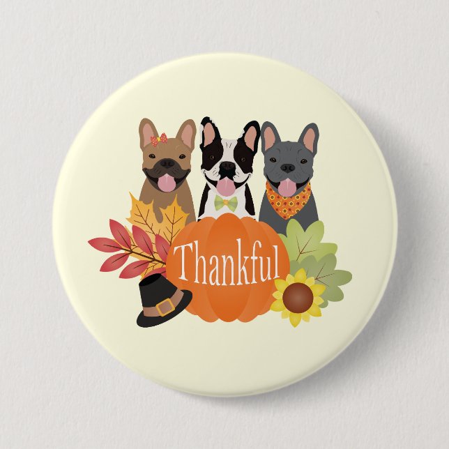 Thankful French Bulldogs Thanksgiving Button (Front)