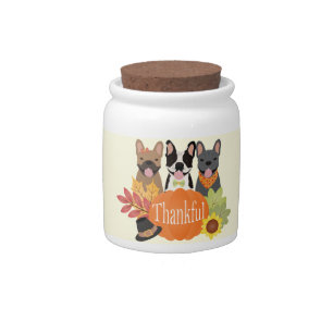 Thankful French Bulldogs Thanksgiving Candy Jar