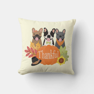 Thankful French Bulldogs Thanksgiving Throw Pillow