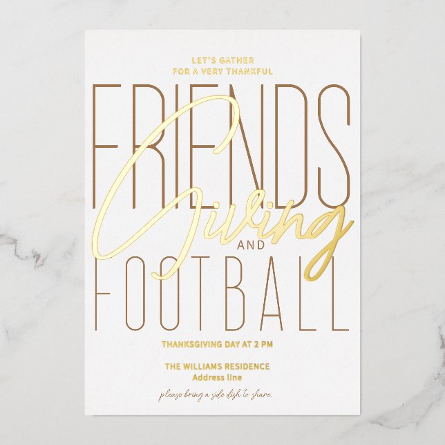 Thankful Friendsgiving Football Thanksgiving Party Foil Invitation (Front)