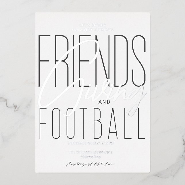 Thankful Friendsgiving Football Thanksgiving Party Foil Invitation (Front)