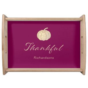 Thankful Glitter Pumpkin Burgundy personalized Serving Tray
