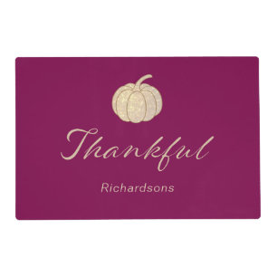Thankful Glitter Pumpkin burgundy Thanksgiving Placemat