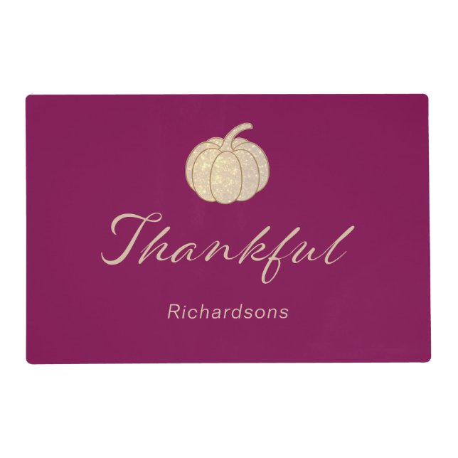 Thankful Glitter Pumpkin burgundy Thanksgiving Placemat (Front)