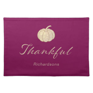 Thankful Glitter Pumpkin Thanksgiving burgundy Cloth Placemat