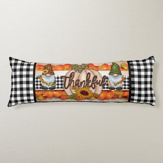 Thankful Gnome Buffalo Plaid Body Pillow (Front)