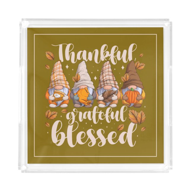 Thankful Gnomes – Autumn Blessings Acrylic Tray (Front)