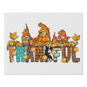 Thankful Gnomes Fall Thanksgiving Autumn Pumpkins Faux Canvas Print