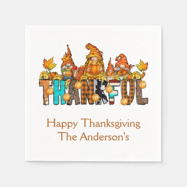 Thankful Gnomes Fall Thanksgiving Autumn Pumpkins  Napkins (Front)