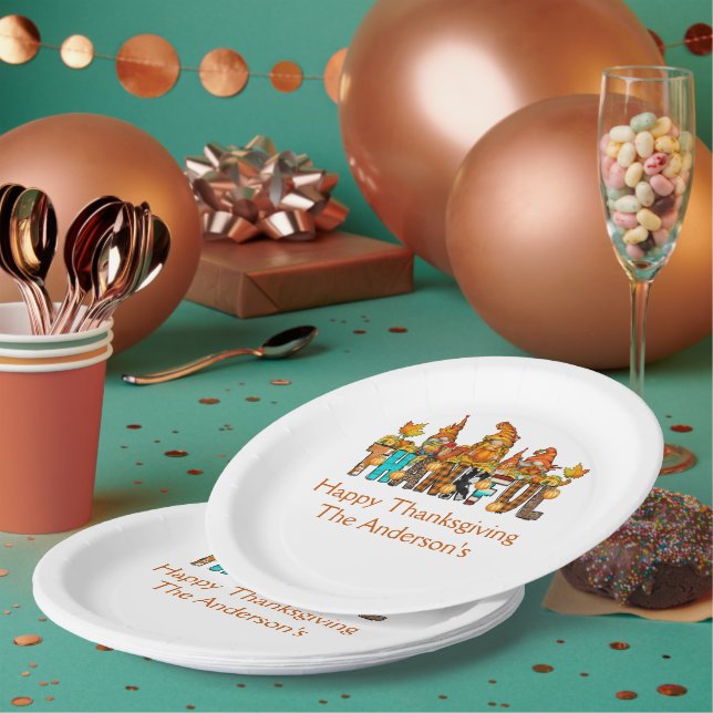 Thankful Gnomes Fall Thanksgiving Autumn Pumpkins  Paper Plates (Multi)