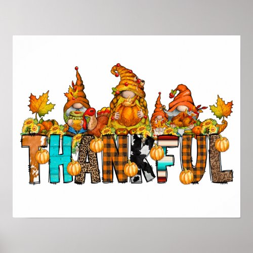 Thankful Gnomes Fall Thanksgiving Autumn Pumpkins Poster