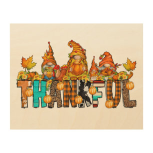 Thankful Gnomes Fall Thanksgiving Autumn Pumpkins Wood Wall Art