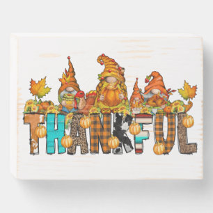Thankful Gnomes Fall Thanksgiving Autumn Pumpkins Wooden Box Sign