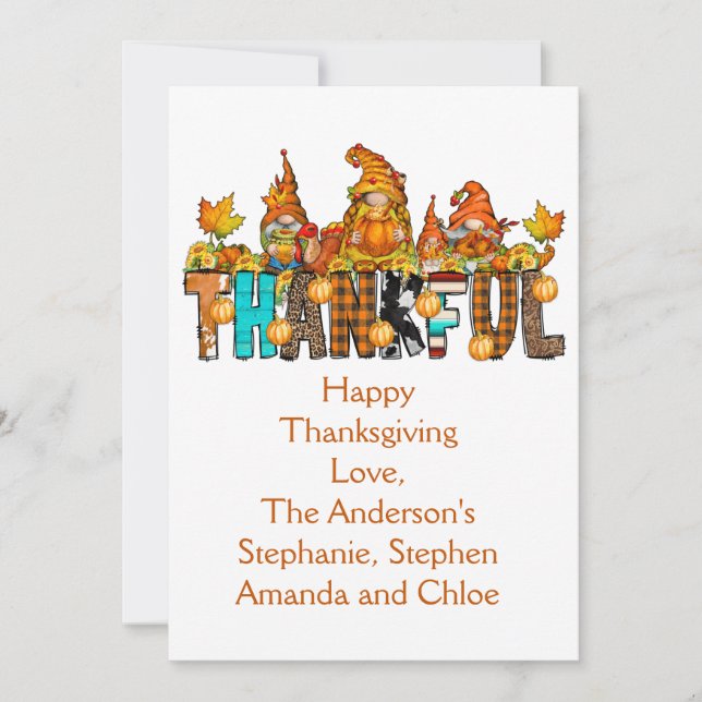 Thankful Gnomes Thanksgiving Day Flat Holiday Card (Front)