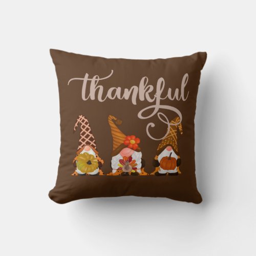 Thankful Gnomes Throw Pillow