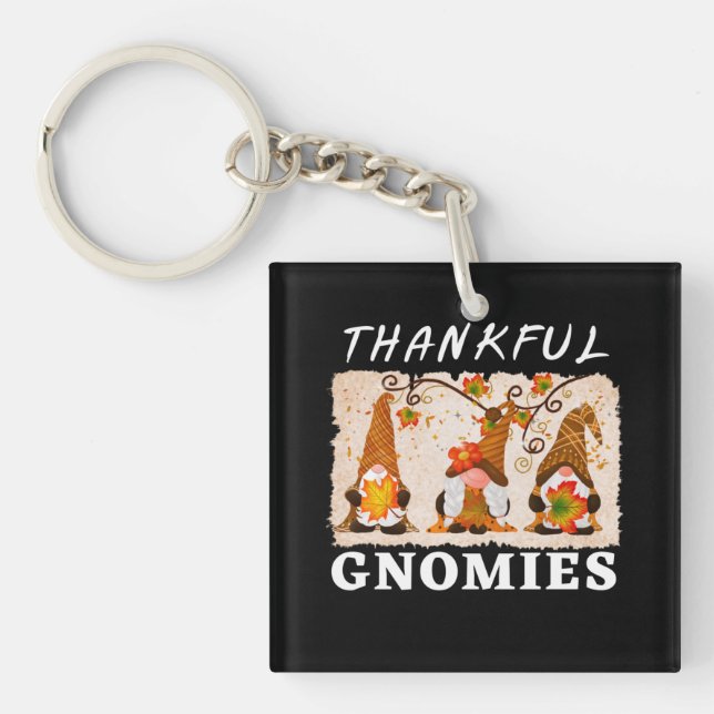 Thankful Gnomies with Cute Autumn Trio of Gnomes Keychain (Front)