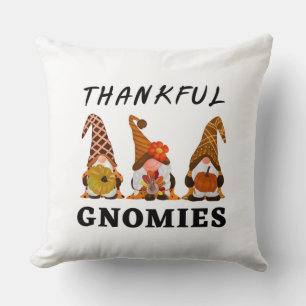 Thankful Gnomies with Cute Autumn Trio of Gnomes Throw Pillow