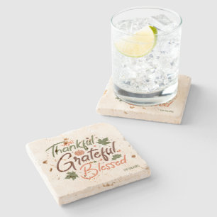 Thankful, Grateful and Blessed Thanksgiving Design Stone Coaster