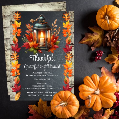 Thankful Grateful and Blessed Thanksgiving Dinner  Invitation