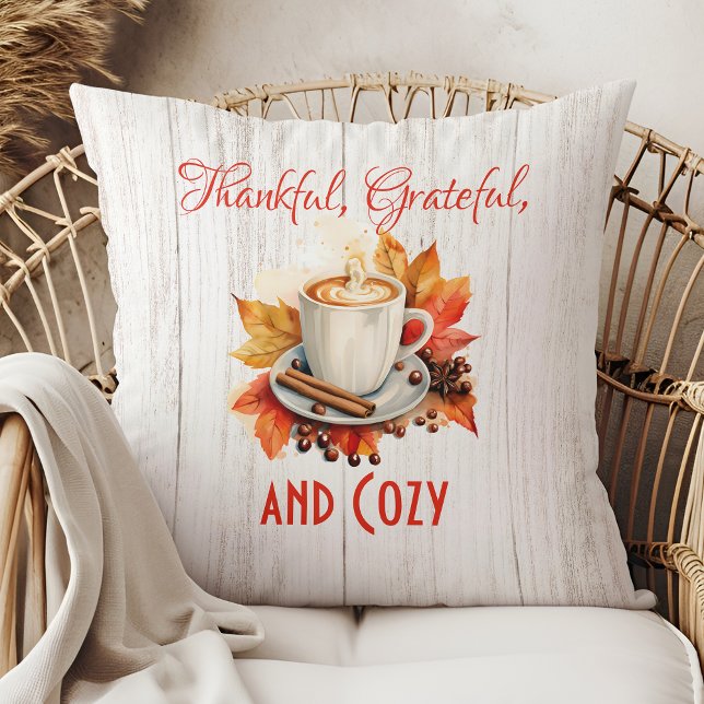 Thankful, Grateful, and Cozy – Thanksgiving Throw Pillow (Creator Uploaded)