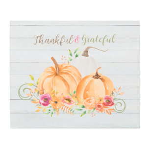 Thankful Grateful   Autumn Fall Pumpkin Watercolor Metal Print