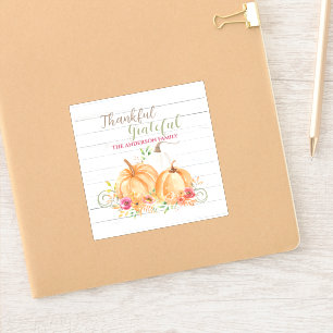 Thankful Grateful Autumn Fall Pumpkin Watercolor Sticker