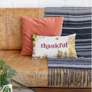 Thankful Grateful Autumn Thanksgiving Monogram Lumbar Pillow