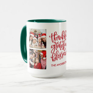 Thankful Grateful Blessed 4 Photo Red Green Mug