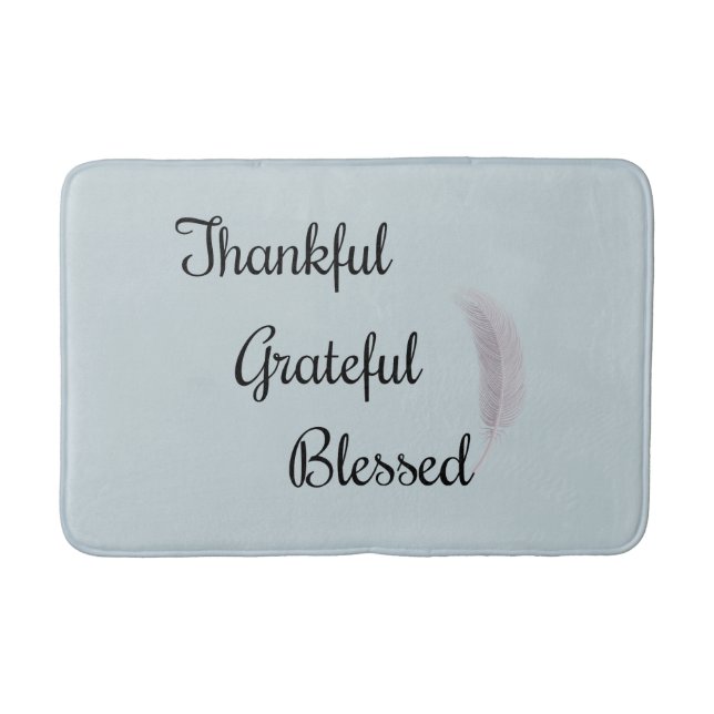 Thankful Grateful Blessed Angel Feather Dusty Blue Bath Mat (Front)