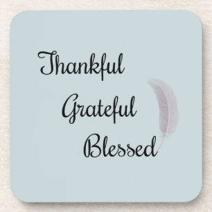 Thankful Grateful Blessed Angel Feather Dusty Blue Beverage Coaster