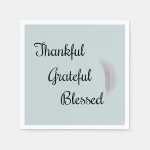 Thankful Grateful Blessed Angel Feather Dusty Blue Napkins