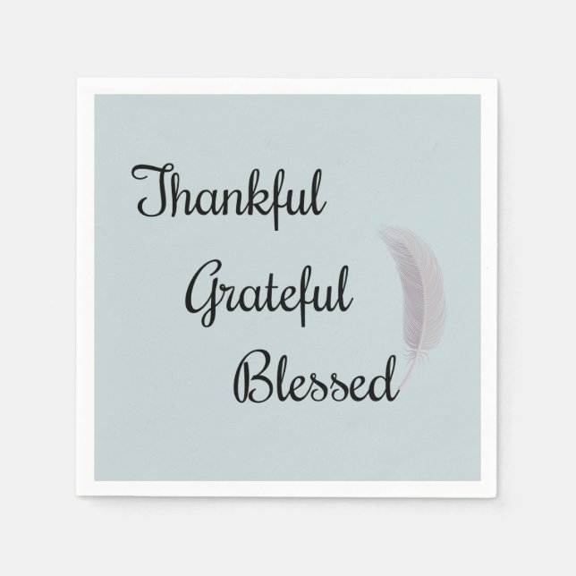 Thankful Grateful Blessed Angel Feather Dusty Blue Napkins (Front)