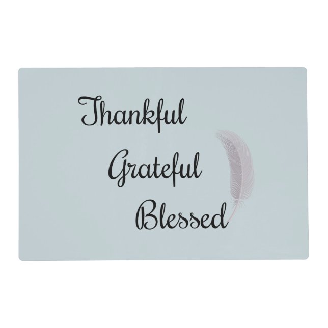 Thankful Grateful Blessed Angel Feather Dusty Blue Placemat (Front)