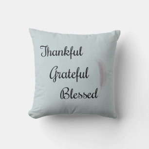 Thankful Grateful Blessed Angel Feather Dusty Blue Throw Pillow