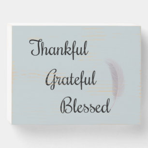 Thankful Grateful Blessed Angel Feather Dusty Blue Wooden Box Sign