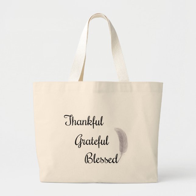 Thankful Grateful Blessed Angel Feather Large Tote Bag (Front)