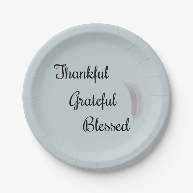 Thankful Grateful Blessed Angel Feather Paper Plates (Front)
