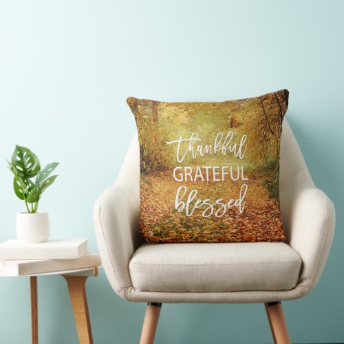 Thankful Grateful Blessed Autumn Custom Photo Throw Pillow