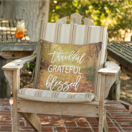 Thankful Grateful Blessed Autumn DIY Custom Photo Outdoor Pillow
