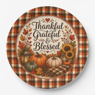 Thankful Grateful Blessed Autumn Harvest Paper Plates