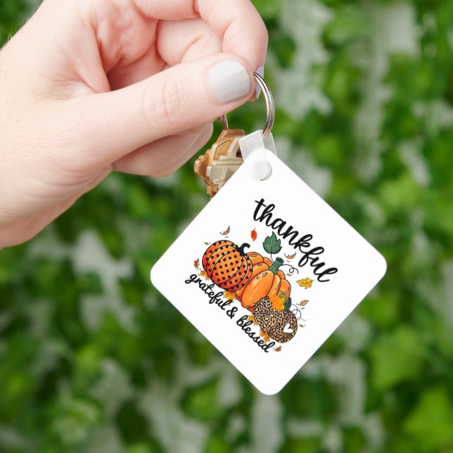 Thankful Grateful Blessed Autumn Pumpkin  Keychain (Hand)