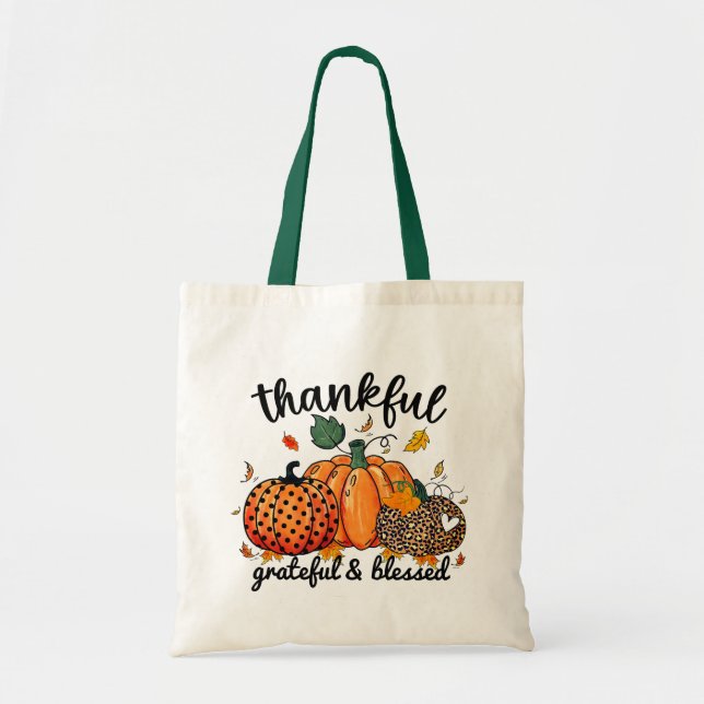Thankful Grateful Blessed Autumn Pumpkin  Tote Bag (Front)